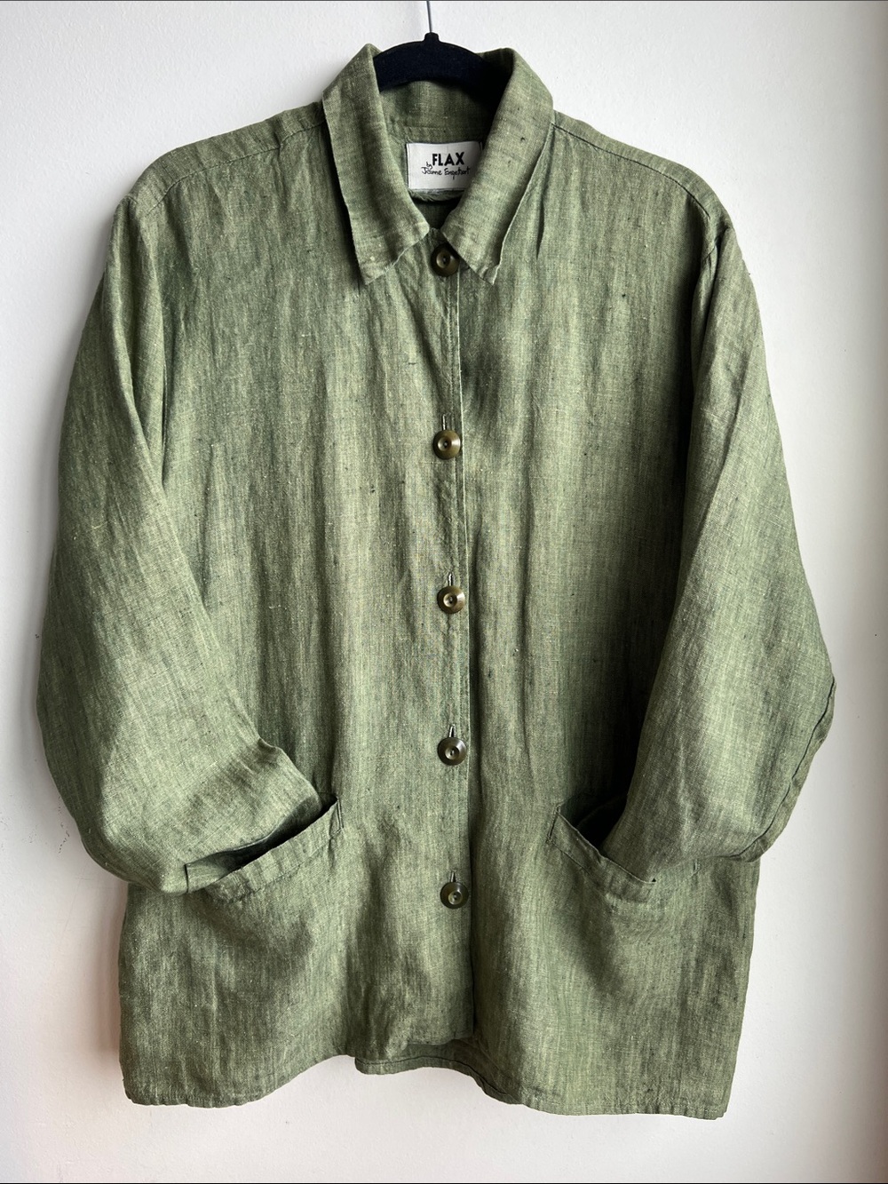 FLAX linen green button down large Lagenlook womens Jacket
